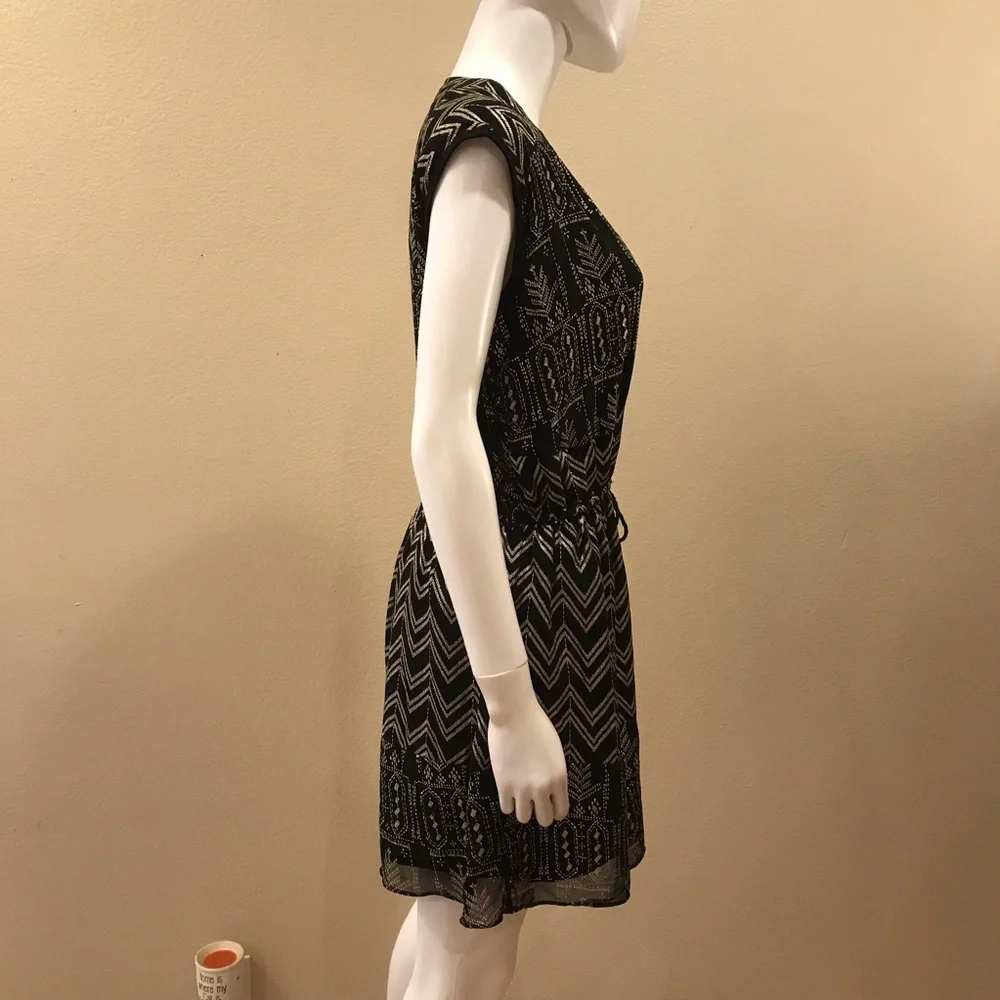 Free People Black Gold Mini Dress Size XS Oversized Boho Whimsigoth Festival